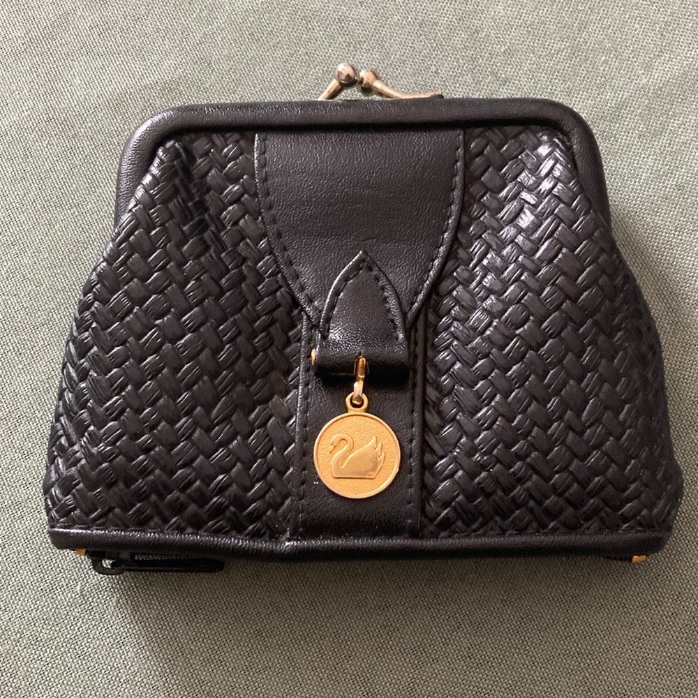 Gloria Vanderbilt Black Woven Wallet with Gold Accent